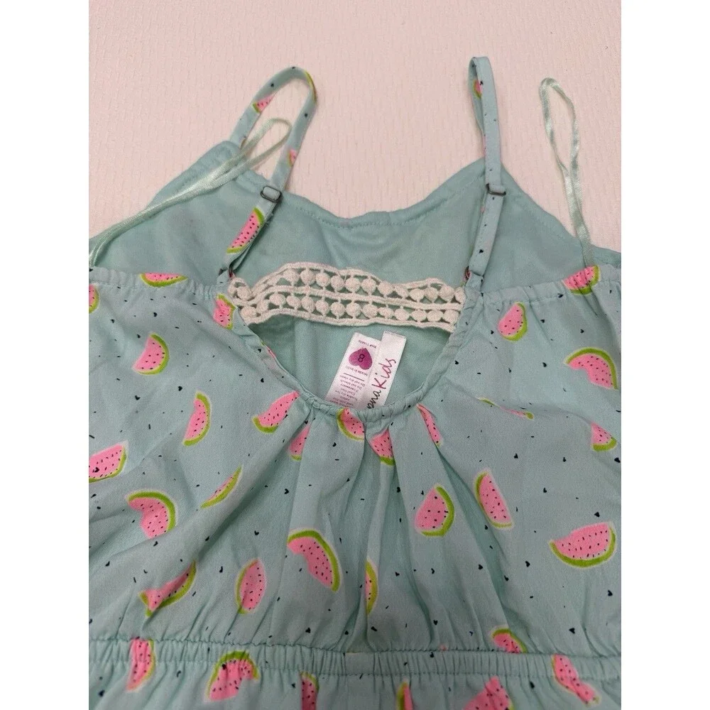 Japna Kids Girls Size 8 Watermelon Print Romper Blue Crochet Trim Summer